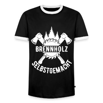 Brennholz Selbstgemacht Homemade Feuerholz - Männer Kontrast-T-Shirt - Schwarz/Weiß - Vorne - AI Model Female 172 light (172cm) & AI Model Male 178 light (178cm)