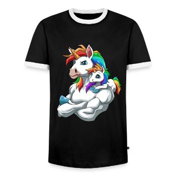 Einhorn Vater und Kind für einen Einhorn - Männer Kontrast-T-Shirt - Schwarz/Weiß - Vorne - AI Model Female 172 light (172cm) & AI Model Male 178 light (178cm)