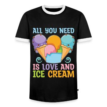 Ice Cream All You Need Is Love Frozen Sweet Ice - Men's Ringer Shirt - black/white - Front - AI Model Female 172 light (172cm) & AI Model Male 178 light (178cm)
