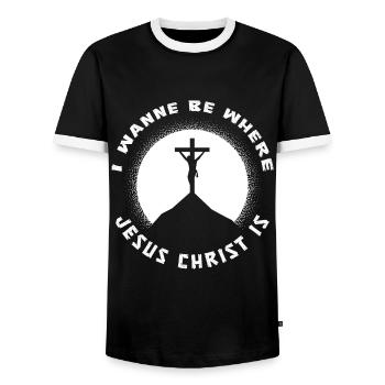 Christ Christianisme - T-shirt contrasté Homme - noir/blanc - Devant - AI Model Female 172 light (172cm) & AI Model Male 178 light (178cm)