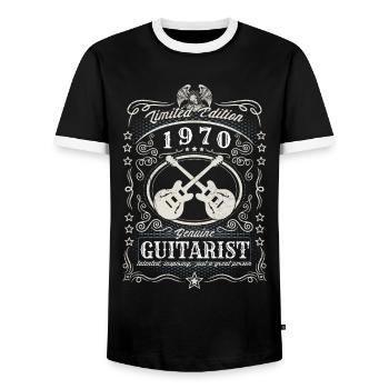 Vintage 1970 Guitariste Cadeau d’anniversaire Hobby - T-shirt contrasté Homme - noir/blanc - Devant - AI Model Female 172 light (172cm) & AI Model Male 178 light (178cm)