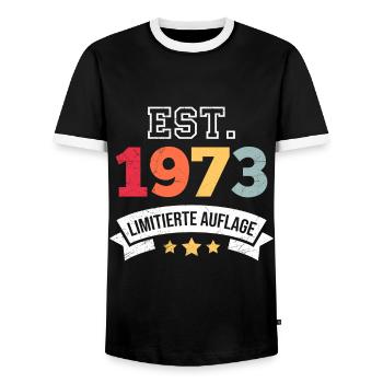 Limitierte 1973 50. Geburtstag 50 Jahre Herren - Männer Kontrast-T-Shirt - Schwarz/Weiß - Vorne - AI Model Female 172 light (172cm) & AI Model Male 178 light (178cm)