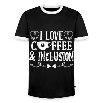 J’aime le Café et l’inclusion handicap Solidarité - T-shirt contrasté Homme - noir/blanc - Devant - AI Model Female 172 light (172cm) & AI Model Male 178 light (178cm)