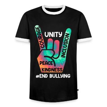 Stop Bullying Awareness und Solidarität für - Männer Kontrast-T-Shirt - Schwarz/Weiß - Vorne - AI Model Female 172 light (172cm) & AI Model Male 178 light (178cm)