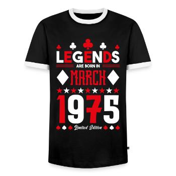 cadeau d'anniversaire Mars 1975. jeux de carte . - T-shirt contrasté Homme - noir/blanc - Devant - AI Model Female 172 light (172cm) & AI Model Male 178 light (178cm)