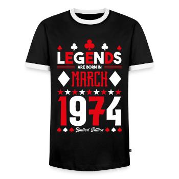 cadeau d'anniversaire Mars 1974. jeux de carte . - T-shirt contrasté Homme - noir/blanc - Devant - AI Model Female 172 light (172cm) & AI Model Male 178 light (178cm)