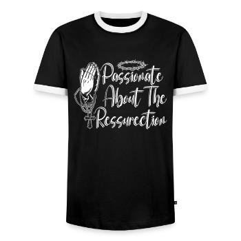 Christ Christianisme Résurrection - T-shirt contrasté Homme - noir/blanc - Devant - AI Model Female 172 light (172cm) & AI Model Male 178 light (178cm)