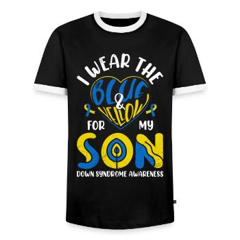 Down Syndrome Awareness Mother and Father - Men's Ringer Shirt - black/white - Front - AI Model Female 172 light (172cm) & AI Model Male 178 light (178cm)
