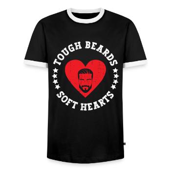 Hard Beards, Soft Hearts - Father's Day Tattoo - Men's Ringer Shirt - black/white - Front - AI Model Female 172 light (172cm) & AI Model Male 178 light (178cm)