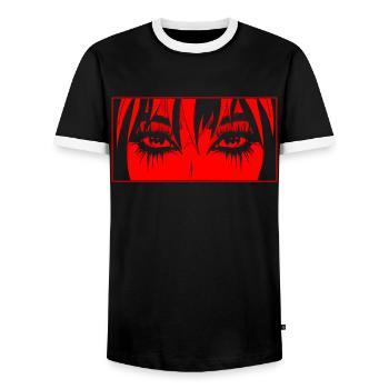 Finnish Goth Aesthetic Gothic Anime Girl Eyes - Männer Kontrast-T-Shirt - Schwarz/Weiß - Vorne - AI Model Female 172 light (172cm) & AI Model Male 178 light (178cm)