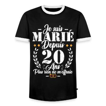 Je suis marié depuis 20 ans, Cadeau 20 mariage - T-shirt contrasté Homme - noir/blanc - Devant - AI Model Female 172 light (172cm) & AI Model Male 178 light (178cm)