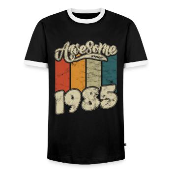 1985 Birthday Awesome since Retro - Men's Ringer Shirt - black/white - Front - AI Model Female 172 light (172cm) & AI Model Male 178 light (178cm)