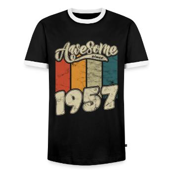 1957 Geburtstag Awesome since Retro - Männer Kontrast-T-Shirt - Schwarz/Weiß - Vorne - AI Model Female 172 light (172cm) & AI Model Male 178 light (178cm)
