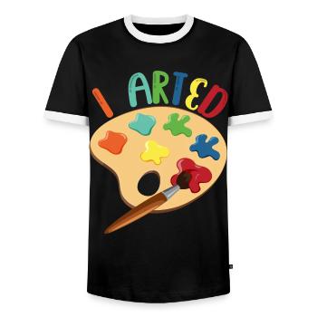 I Arted For Painter - Men's Ringer Shirt - black/white - Front - AI Model Female 172 light (172cm) & AI Model Male 178 light (178cm)