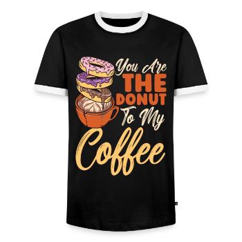 Café et beignets que vous êtes le beignet au petit-déjeuner - T-shirt contrasté Homme - noir/blanc - Devant - AI Model Female 172 light (172cm) & AI Model Male 178 light (178cm)