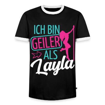 Ich bin geiler als Layla Mallorca Malle - Männer Kontrast-T-Shirt - Schwarz/Weiß - Vorne - AI Model Female 172 light (172cm) & AI Model Male 178 light (178cm)