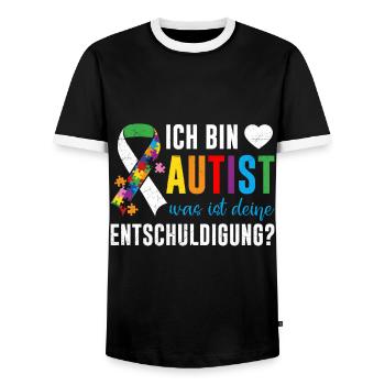 Ich bin Autist was ist deine Entschuldigung - Männer Kontrast-T-Shirt - Schwarz/Weiß - Vorne - AI Model Female 172 light (172cm) & AI Model Male 178 light (178cm)