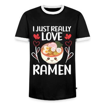 Ramen Noodle Soup Japanese Kawaii Gift Ramen - Men's Ringer Shirt - black/white - Front - AI Model Female 172 light (172cm) & AI Model Male 178 light (178cm)