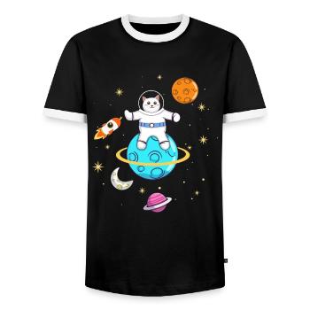 Astronaut Lovers Cat Owners - Men's Ringer Shirt - black/white - Front - AI Model Female 172 light (172cm) & AI Model Male 178 light (178cm)