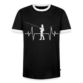 Angeln Herzschlag - Männer Kontrast-T-Shirt - Schwarz/Weiß - Vorne - AI Model Female 172 light (172cm) & AI Model Male 178 light (178cm)