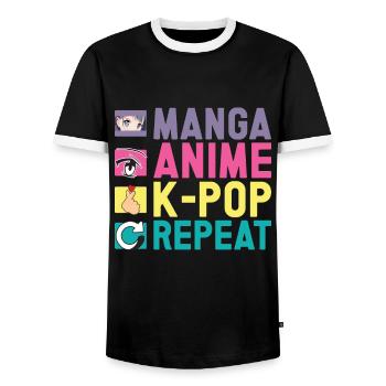 Anime & K-Pop Music Kpop Japanese Manga Otaku - Men's Ringer Shirt - black/white - Front - AI Model Female 172 light (172cm) & AI Model Male 178 light (178cm)