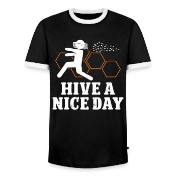 Beekeeper Hive A Nice Day Honey Bee Beekeeping - Men's Ringer Shirt - black/white - Front - AI Model Female 172 light (172cm) & AI Model Male 178 light (178cm)