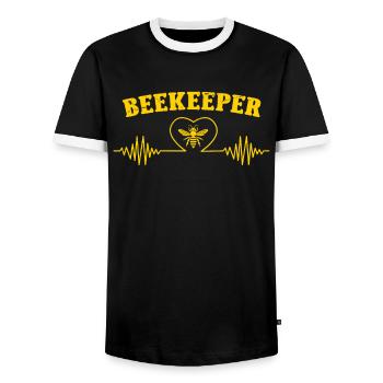 Beekeeper Beekeeper Heartbeat Honey Bee Beekeeping - Men's Ringer Shirt - black/white - Front - AI Model Female 172 light (172cm) & AI Model Male 178 light (178cm)