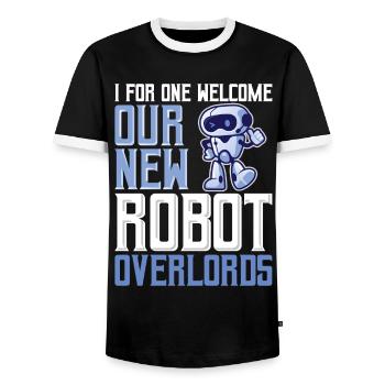 Pour ma part, je souhaite la bienvenue à nos nouveaux seigneurs robots pour Robo - T-shirt contrasté Homme - noir/blanc - Devant - AI Model Female 172 light (172cm) & AI Model Male 178 light (178cm)
