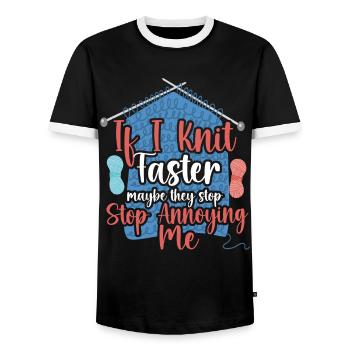 Tricoter si je tricote plus vite - T-shirt contrasté Homme - noir/blanc - Devant - AI Model Female 172 light (172cm) & AI Model Male 178 light (178cm)