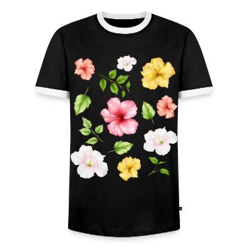 Coconut Girl Fleurs d’hibiscus esthétiques - T-shirt contrasté Homme - noir/blanc - Devant - AI Model Female 172 light (172cm) & AI Model Male 178 light (178cm)