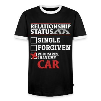 Statut relationnel qui se soucie de ma voiture - T-shirt contrasté Homme - noir/blanc - Devant - AI Model Female 172 light (172cm) & AI Model Male 178 light (178cm)