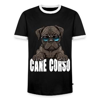 Cane Corso Welpe für einen Cane Corso Besitzer - Männer Kontrast-T-Shirt - Schwarz/Weiß - Vorne - AI Model Female 172 light (172cm) & AI Model Male 178 light (178cm)