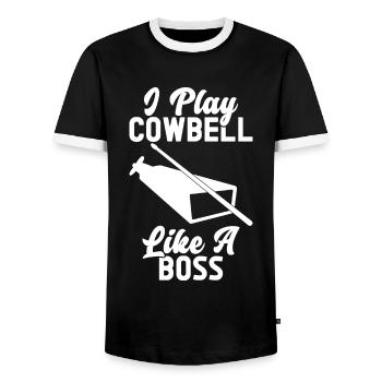 Cowbell More Cowbell-Vintager - Men's Ringer Shirt - black/white - Front - AI Model Female 172 light (172cm) & AI Model Male 178 light (178cm)