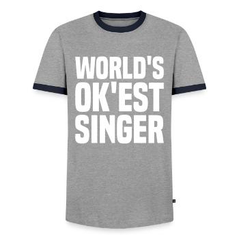 Karaoké Chant Fête Chantante - T-shirt contrasté Homme - gris/marine  - Devant - AI Model Female 172 light (172cm) & AI Model Male 178 light (178cm)