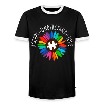 Autisme Diversité Conscience autistique - T-shirt contrasté Homme - noir/blanc - Devant - AI Model Female 172 light (172cm) & AI Model Male 178 light (178cm)
