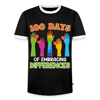 100 Days Diversity Solidarity Inclusion - Men's Ringer Shirt - black/white - Front - AI Model Female 172 light (172cm) & AI Model Male 178 light (178cm)