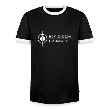 Mega coordinates Mallorca - Men's Ringer Shirt - black/white - Front - AI Model Female 172 light (172cm) & AI Model Male 178 light (178cm)