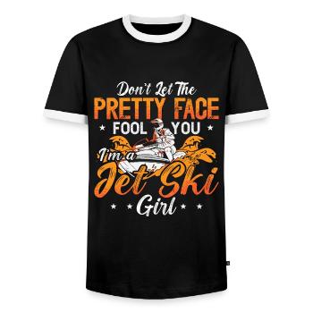 Jet Skiing Don't Let The Pretty Face Water Sports - Men's Ringer Shirt - black/white - Front - AI Model Female 172 light (172cm) & AI Model Male 178 light (178cm)