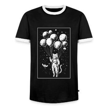 Katze Kätzchen Weltall Astronaut Planet Raumfahrer - Männer Kontrast-T-Shirt - Schwarz/Weiß - Vorne - AI Model Female 172 light (172cm) & AI Model Male 178 light (178cm)