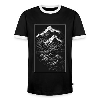 Randonnée Alpinisme Montagnes Outdoor Line Art - T-shirt contrasté Homme - noir/blanc - Devant - AI Model Female 172 light (172cm) & AI Model Male 178 light (178cm)
