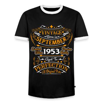 Vintage Nées En Septembre 1953 Cadeau - T-shirt contrasté Homme - noir/blanc - Devant - AI Model Female 172 light (172cm) & AI Model Male 178 light (178cm)