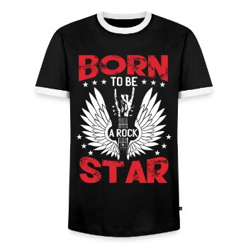 Né pour être une rock star | Guitare | Guitariste - T-shirt contrasté Homme - noir/blanc - Devant - AI Model Female 172 light (172cm) & AI Model Male 178 light (178cm)