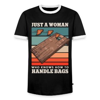 Frauen Sitzsäcke Cornhole - Männer Kontrast-T-Shirt - Schwarz/Weiß - Vorne - AI Model Female 172 light (172cm) & AI Model Male 178 light (178cm)