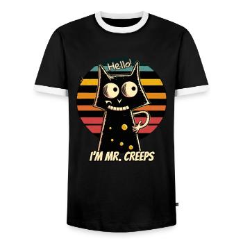 Chat effrayant dans un style rétro - T-shirt contrasté Homme - noir/blanc - Devant - AI Model Female 172 light (172cm) & AI Model Male 178 light (178cm)