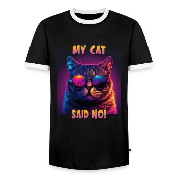 Katzenliebhaber Design Katzenmama My Cat said No - Männer Kontrast-T-Shirt - Schwarz/Weiß - Vorne - AI Model Female 172 light (172cm) & AI Model Male 178 light (178cm)