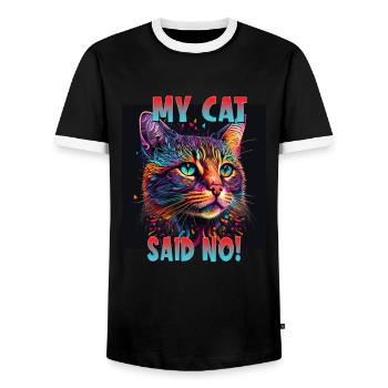 Katzenliebhaber Design Katzenmama My Cat said No - Männer Kontrast-T-Shirt - Schwarz/Weiß - Vorne - AI Model Female 172 light (172cm) & AI Model Male 178 light (178cm)