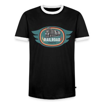 Fanatiques de chemin de fer Locomotive à vapeur Amateurs de trains - T-shirt contrasté Homme - noir/blanc - Devant - AI Model Female 172 light (172cm) & AI Model Male 178 light (178cm)