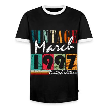 March 1997 nice gift idea for birthday 1997 - Men's Ringer Shirt - black/white - Front - AI Model Female 172 light (172cm) & AI Model Male 178 light (178cm)