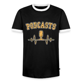 Podcast Herzschlag - Männer Kontrast-T-Shirt - Schwarz/Weiß - Vorne - AI Model Female 172 light (172cm) & AI Model Male 178 light (178cm)