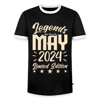 Naissance En mai 2024 Cadeau d'anniversaire 2024. - T-shirt contrasté Homme - noir/blanc - Devant - AI Model Female 172 light (172cm) & AI Model Male 178 light (178cm)